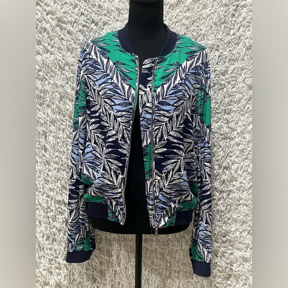 LAUNDRY BY SHELLI SEGAL, WOMENS LEAF PRINT BOMBER JACKET, SIZE 8 - Picture 4 of 8